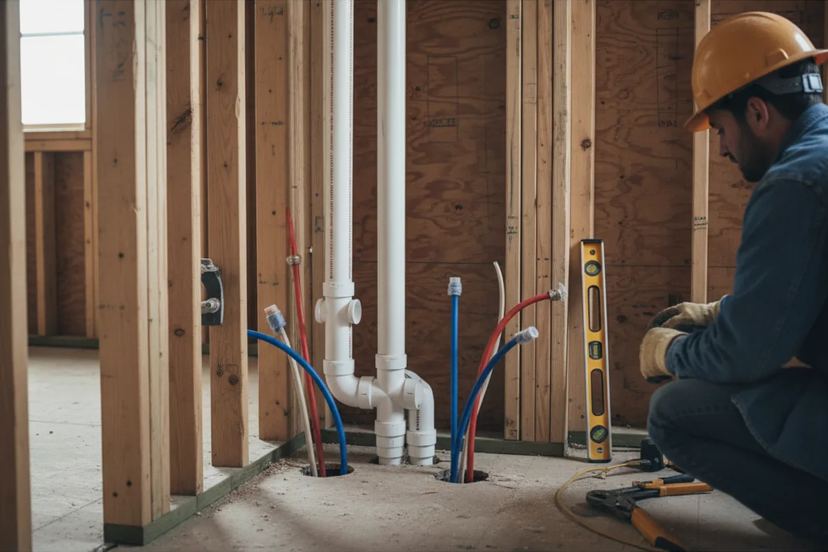 Drain and supply rough-in during Sump Pump Repair in Dodd City
